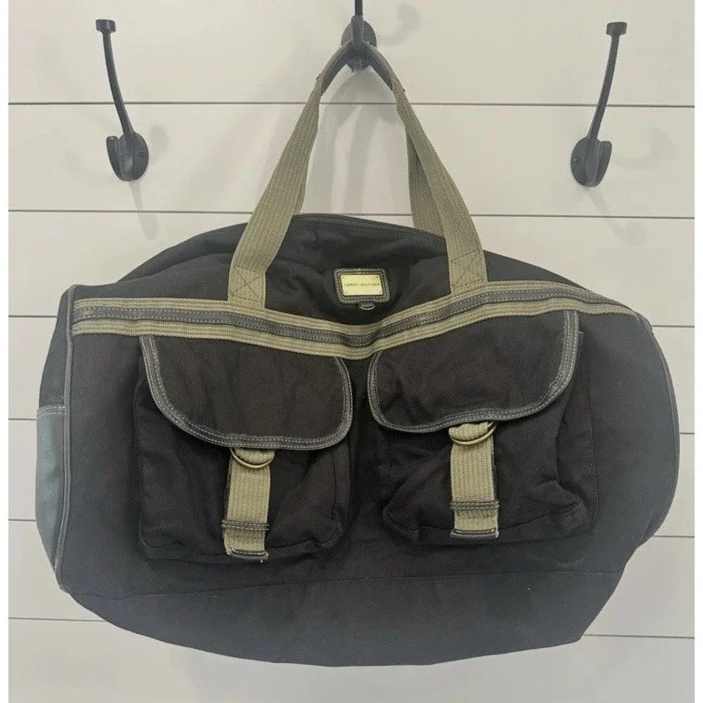 Tommy Hilfiger Duffel Bag Black & Army Green Travel Gym Weekender Bag
